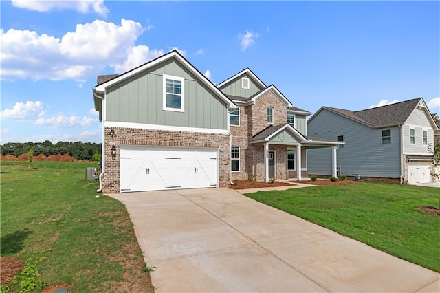 craftsman house featuring a garage and a front yard