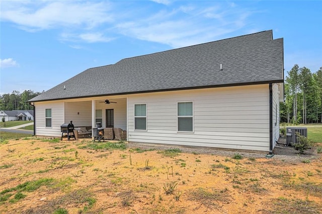 461 Barnwood Dr, Rockmart, GA 30153 - back of property featuring a ceiling fan, central air condition unit, a patio, and roof with shingles