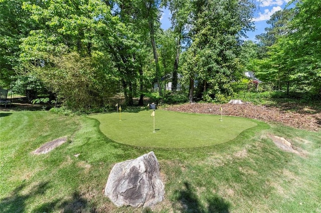 view of home's community featuring a putting area