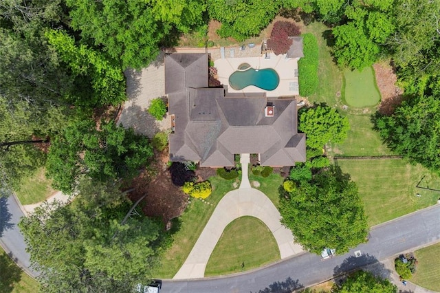 aerial view of a pool area