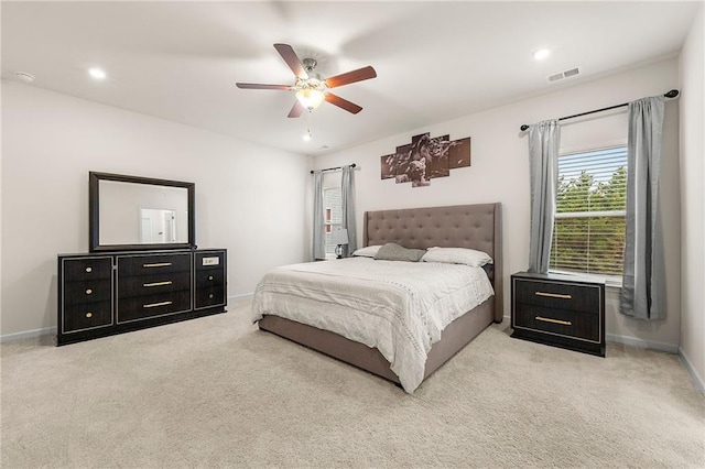 228 Whitneys Way, Dallas, GA 30157 - bedroom with light colored carpet, baseboards, a ceiling fan, and recessed lighting