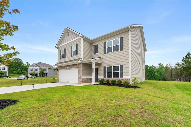 228 Whitneys Way, Dallas, GA 30157 - view of front of house with concrete driveway, an attached garage, a front yard, and brick siding