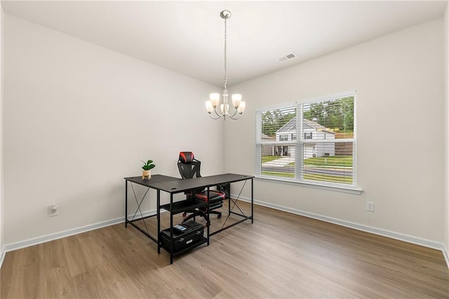 228 Whitneys Way, Dallas, GA 30157 - dining area with light wood-style flooring, baseboards, an office area, and a chandelier
