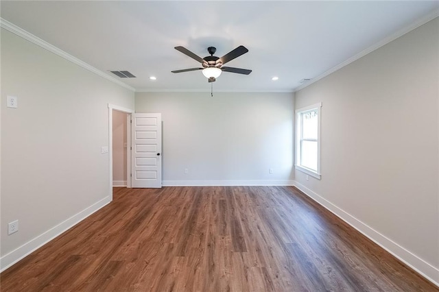82 Lexie Ct, Rockmart, GA 30153 - spare room with baseboards, recessed lighting, wood finished floors, a ceiling fan, and ornamental molding