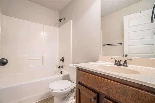 full bathroom featuring toilet, vanity, bathing tub / shower combination, and tile patterned flooring