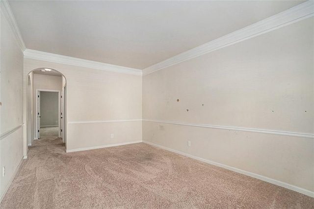 unfurnished room with crown molding and light carpet