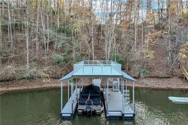 dock area with a water view