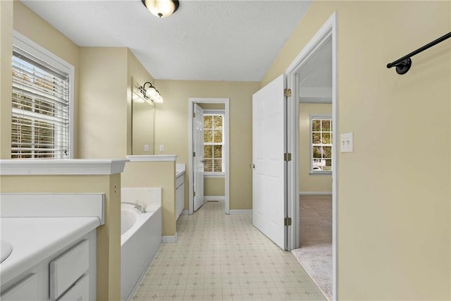 full bathroom featuring a garden tub, plenty of natural light, and vanity