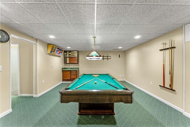 playroom with carpet, baseboards, and recessed lighting