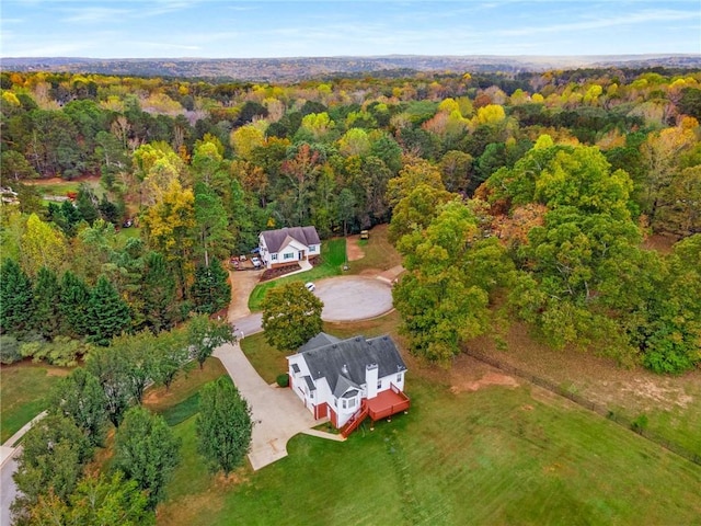 aerial view with a wooded view