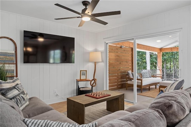 6160 Lake Lanier Heights Rd, Buford, GA 30518 - living area with light wood-type flooring and ceiling fan