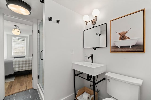 6160 Lake Lanier Heights Rd, Buford, GA 30518 - bathroom with a shower stall, tile patterned floors, and connected bathroom