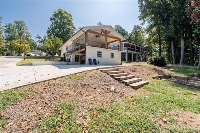 6160 Lake Lanier Heights Rd, Buford, GA 30518 - back of house with stairway, ceiling fan, and a patio