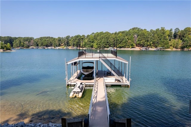 6160 Lake Lanier Heights Rd, Buford, GA 30518 - dock featuring boat lift, a water view, and a view of trees