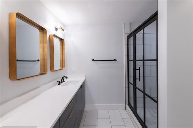 957 Sharon Cir SE, Smyrna, GA 30080 - full bath with vanity, tile patterned floors, a stall shower, and baseboards