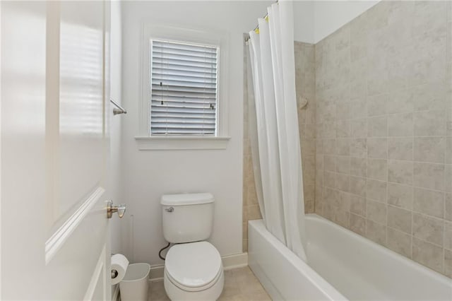 4540 Hastings Dr, Cumming, GA 30041 - full bathroom with shower / bathtub combination with curtain, toilet, baseboards, and tile patterned floors