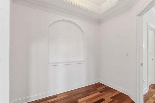 4540 Hastings Dr, Cumming, GA 30041 - unfurnished room with wood finished floors, crown molding, baseboards, and arched walkways