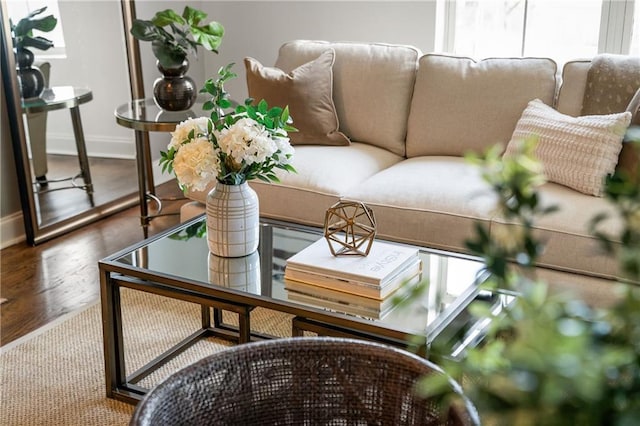 living room featuring baseboards and wood finished floors