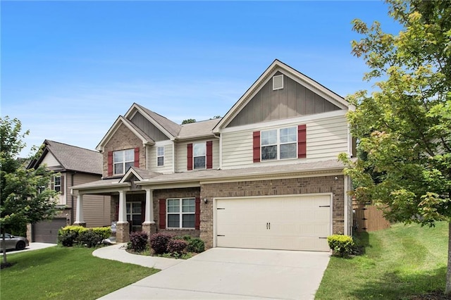6213 Old Kingston Dr, Atlanta, GA 30331 - craftsman inspired home with board and batten siding, concrete driveway, a front lawn, brick siding, and a garage