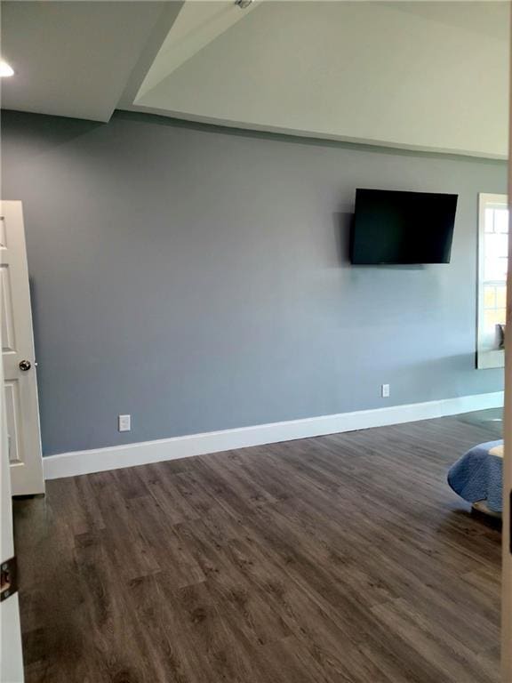 interior space featuring lofted ceiling and dark wood-type flooring