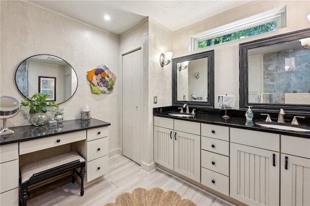 1959 Grand Prix Dr NE, Atlanta, GA 30345 - full bathroom with wood finished floors, crown molding, and double vanity