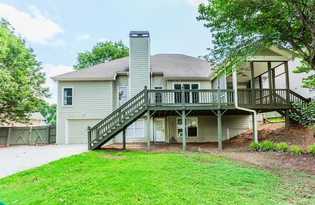 1122 Cayuga Ct, Dacula, GA 30019 - rear view of property with stairs, a deck, a garage, and a chimney