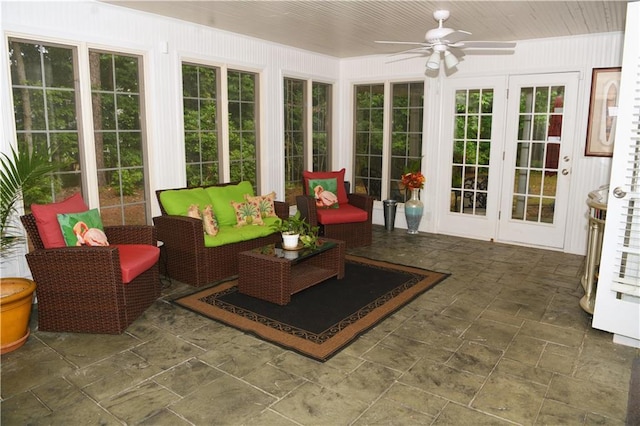 9130 Charlton Pl, Douglasville, GA 30135 - sunroom with french doors and stone tile flooring