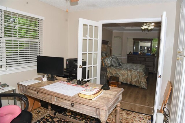9130 Charlton Pl, Douglasville, GA 30135 - office featuring a ceiling fan and wood finished floors