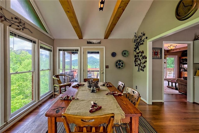 dining area featuring dark wood-style floors and baseboards