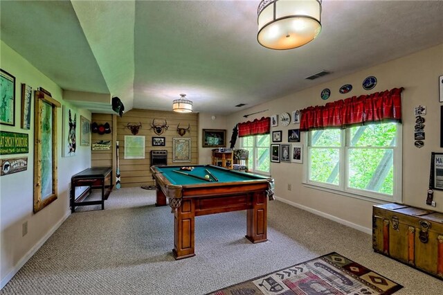 game room featuring baseboards, carpet, and pool table