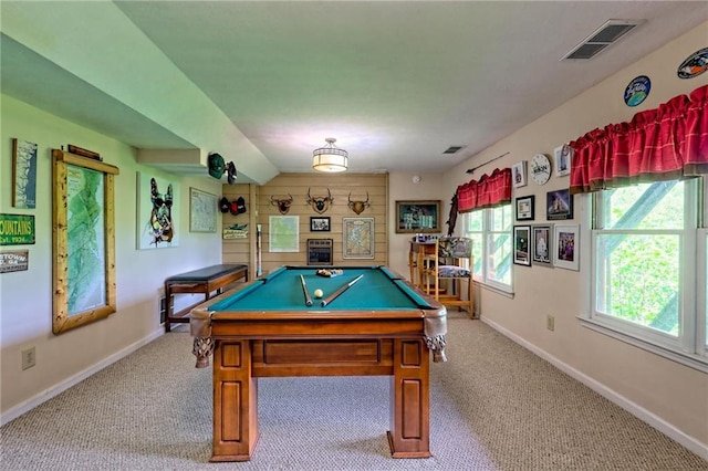 playroom featuring baseboards, carpet floors, and billiards table