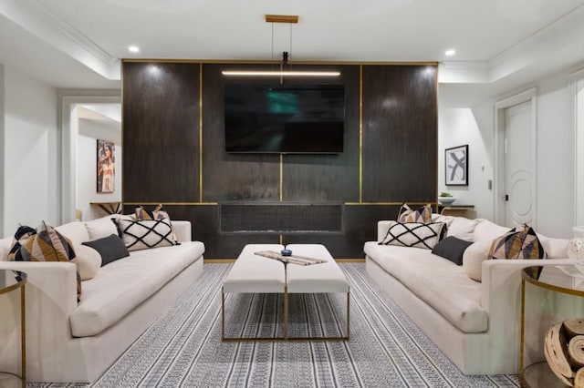 living area with recessed lighting