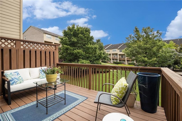 1935 Cobblestone Cir NE, Brookhaven, GA 30319 - wooden deck with a residential view, outdoor lounge area, and a lawn