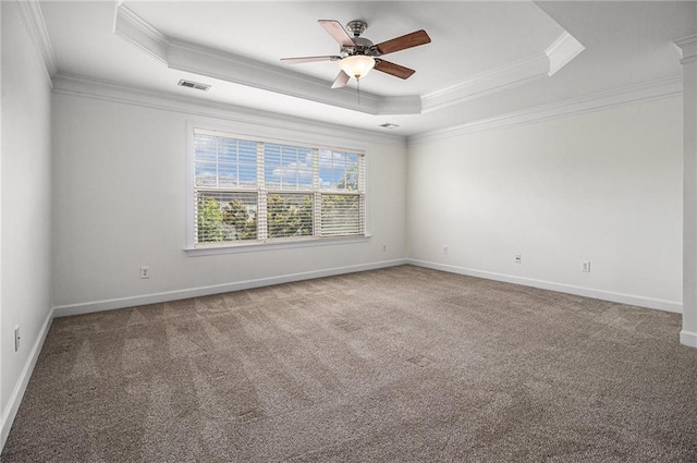 1935 Cobblestone Cir NE, Brookhaven, GA 30319 - unfurnished room with a tray ceiling, crown molding, ceiling fan, and carpet flooring