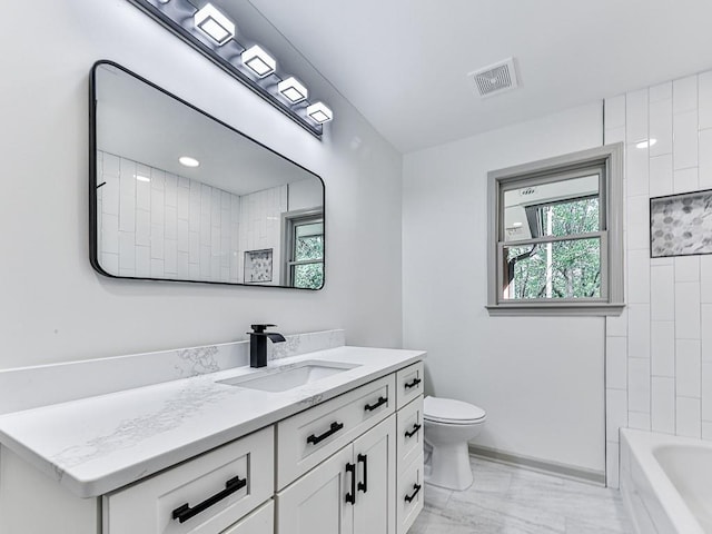221 Wonewok Dr, Canton, GA 30114 - full bathroom featuring marble look tile flooring and vanity