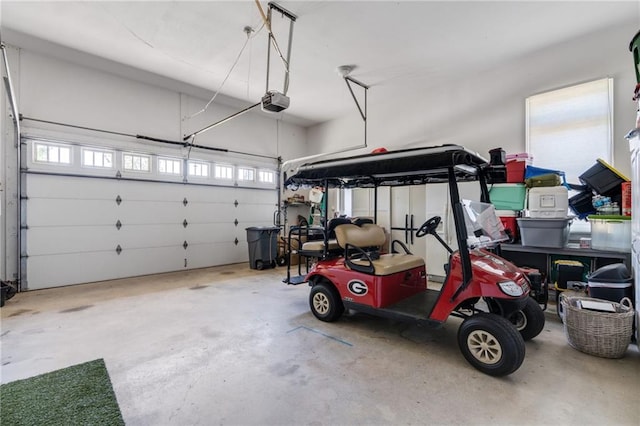 garage with a garage door opener