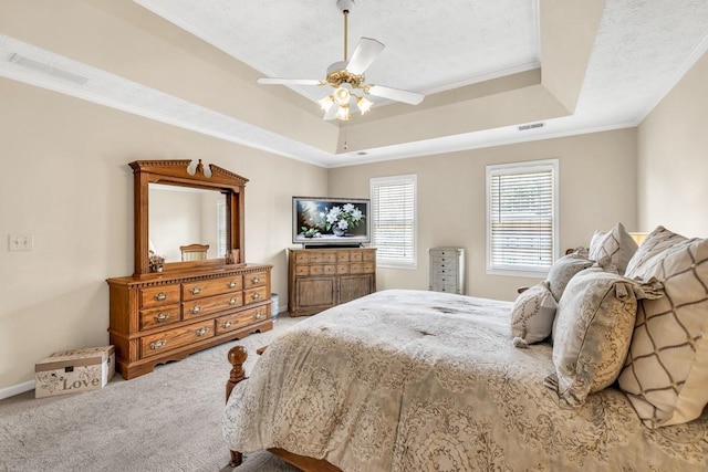 3574 Timberloch Trl, Snellville, GA 30039 - bedroom with a raised ceiling, carpet flooring, ornamental molding, baseboards, and a ceiling fan
