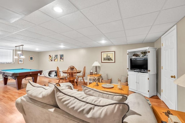 3574 Timberloch Trl, Snellville, GA 30039 - living area featuring a drop ceiling, light wood-style floors, and billiards