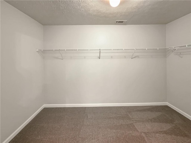 walk in closet with visible vents and carpet floors