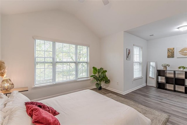 bedroom featuring hardwood / wood-style floors and multiple windows