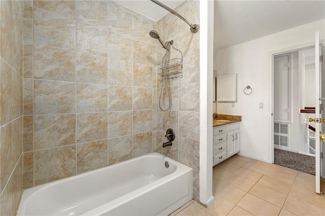 bathroom with visible vents, bathtub / shower combination, vanity, and tile patterned floors