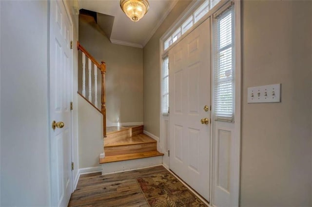 500 Nicole Ct SE, Conyers, GA 30094 - entrance foyer with crown molding and dark hardwood / wood-style floors