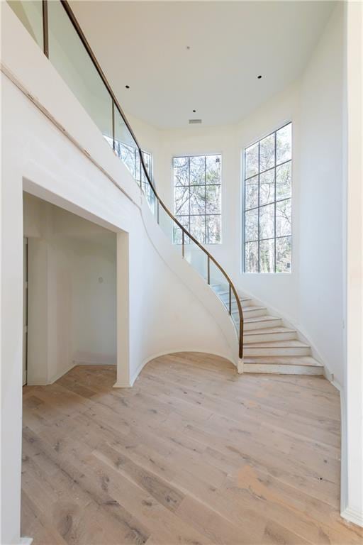 stairs with wood-type flooring