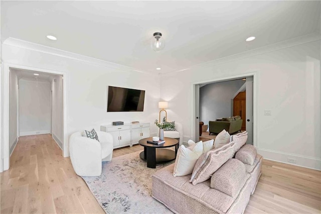 3146 Frontenac Ct NE, Atlanta, GA 30319 - living room with ornamental molding, light wood-type flooring, recessed lighting, and baseboards
