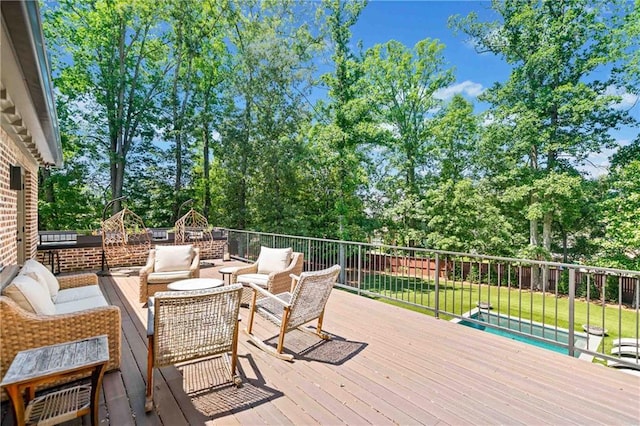 3146 Frontenac Ct NE, Atlanta, GA 30319 - deck featuring an outdoor hangout area and view of scattered trees