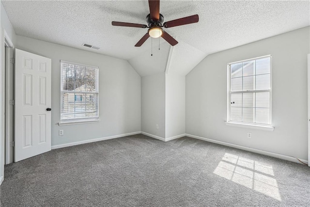 2205 Dresden Grn NW, Kennesaw, GA 30144 - additional living space with visible vents, baseboards, carpet, lofted ceiling, and a textured ceiling