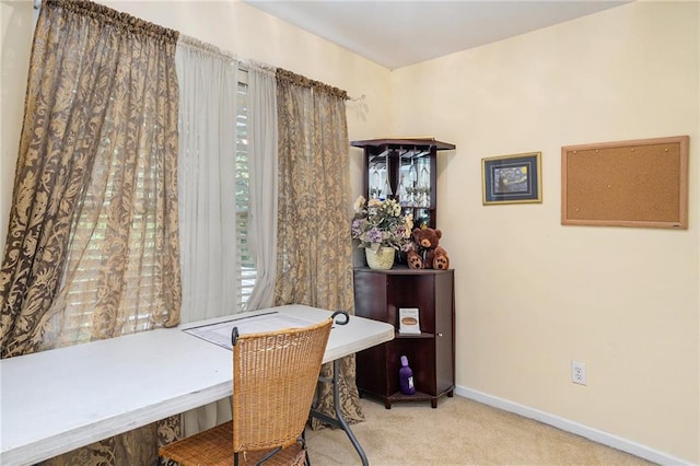 home office with light colored carpet