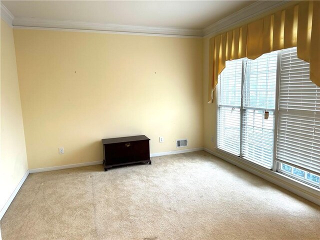 carpeted empty room featuring ornamental molding