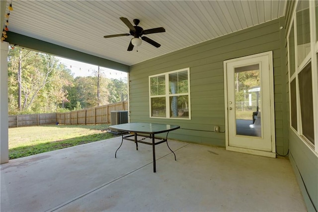 view of patio featuring cooling unit and ceiling fan