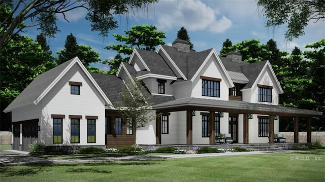 view of front facade with covered porch and a front lawn